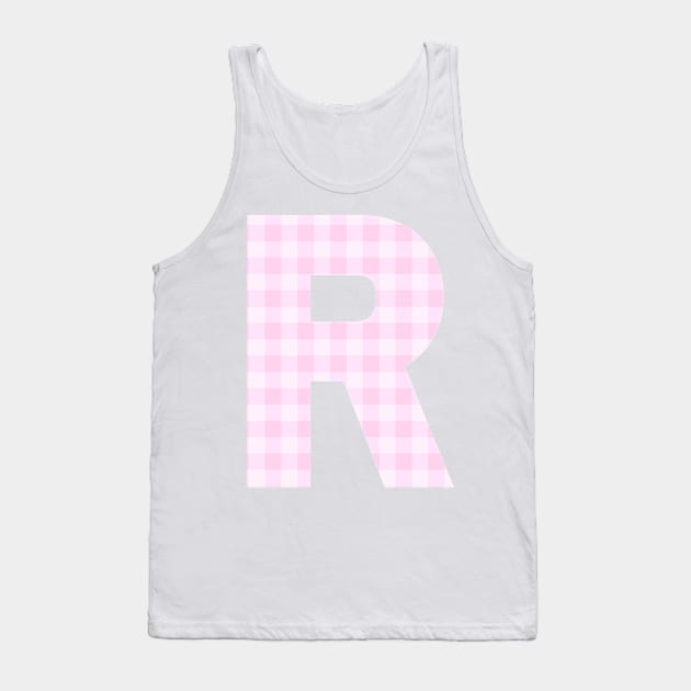 Pink Letter R in Plaid Pattern Background. Tank Top by BloomingDiaries